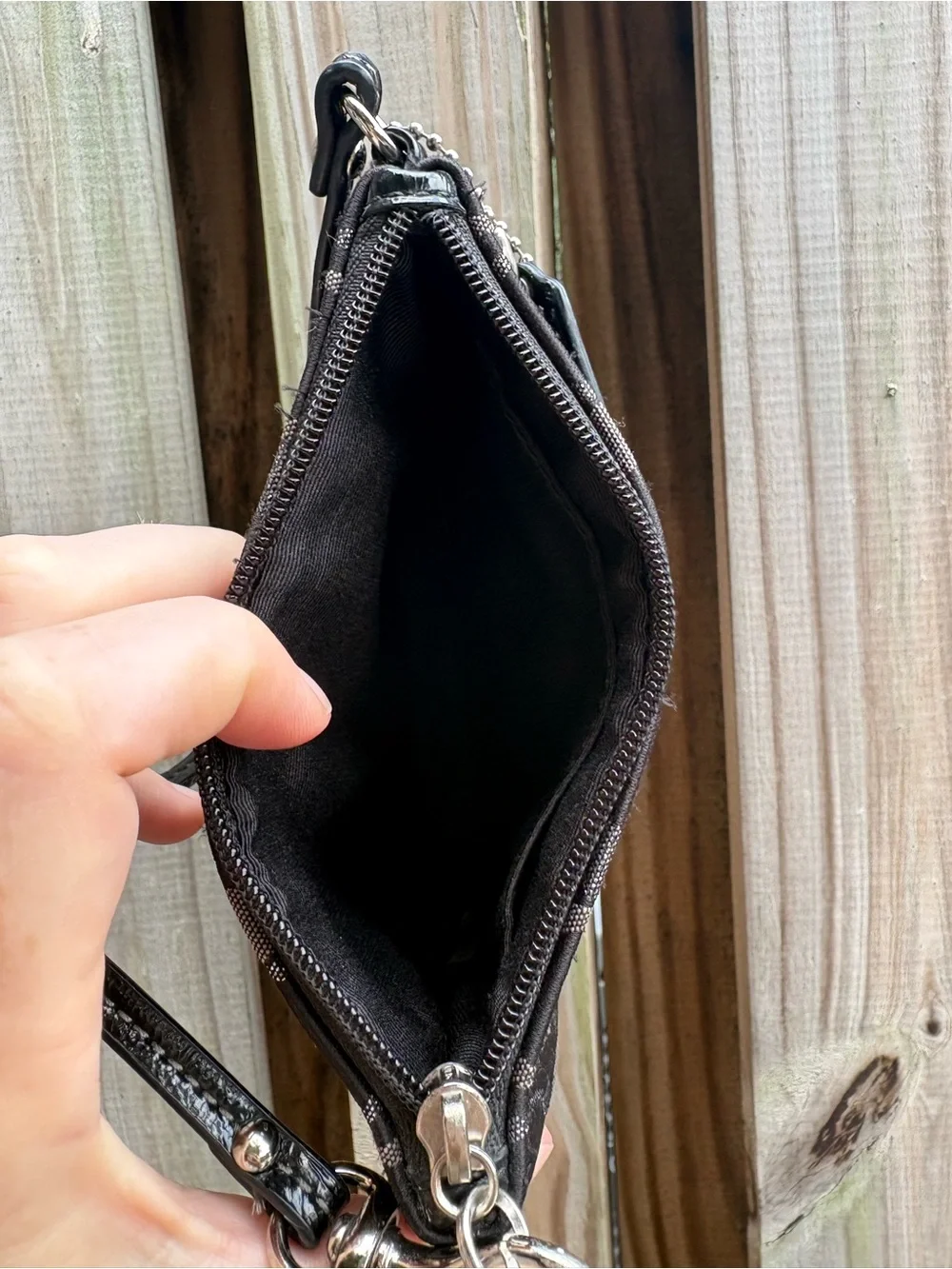 Coach Black and Silver Lurex Signature Wristlet